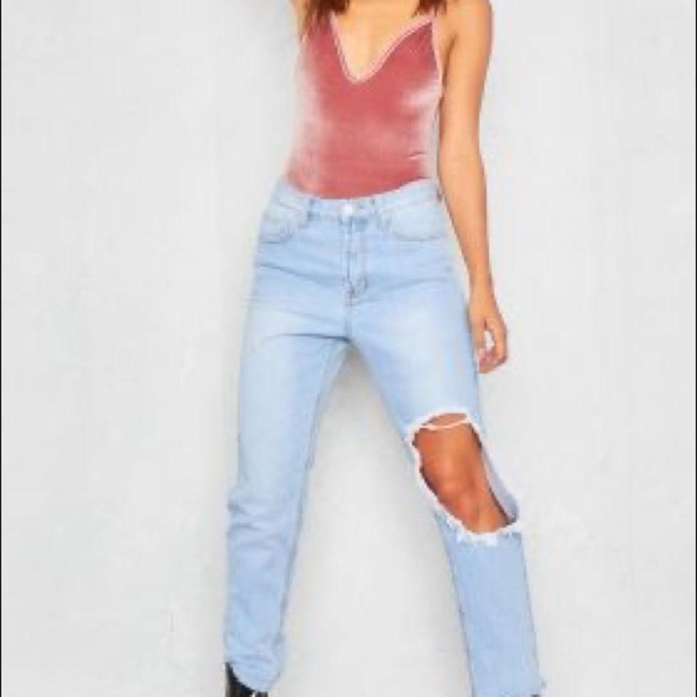Reagan blush velvet bodysuit